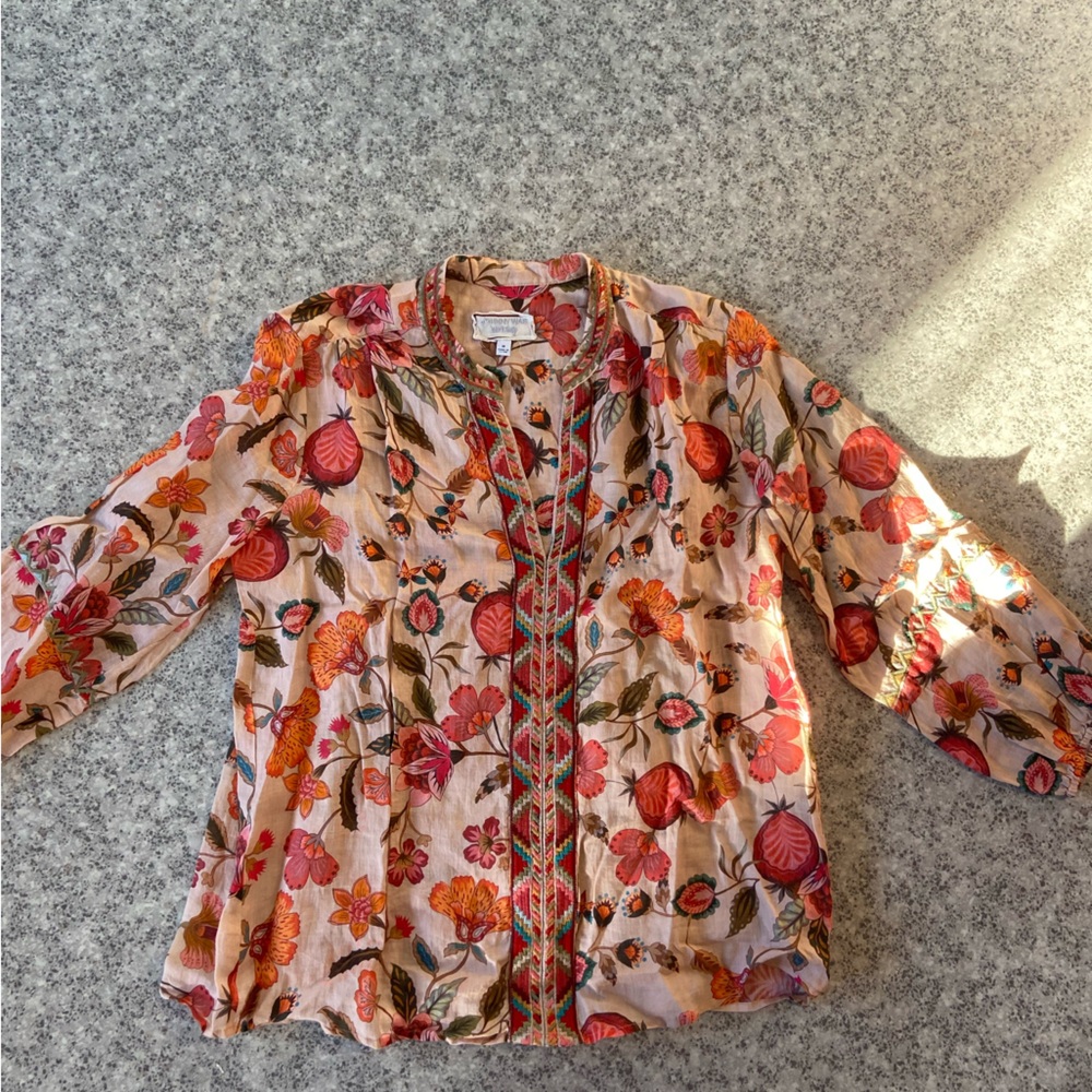 Pink floral Johnny Was blouse